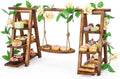 3 Tier Wooden Cupcake Stand with Swing & Flower Decor for Cake Fruit Snack in 1 swing