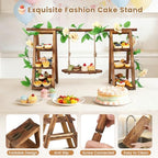 3 Tier Wooden Cupcake Stand with Swing & Flower Decor for Cake Fruit Snack in 1 swing, alternate view 4