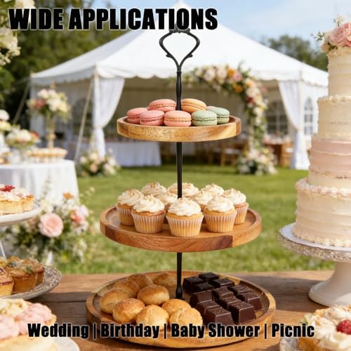 3 Tier Wooden Cupcake Stand in Wood, alternate view 2