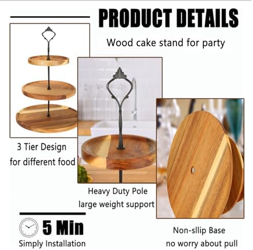 3 Tier Wooden Cupcake Stand in Wood, alternate view 4