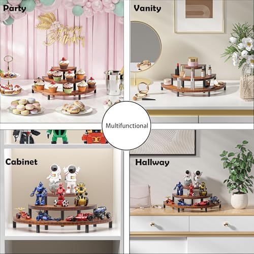 3-Tier Wooden Display Risers, Rustic Cupcake Stand, Perfume Organizer, Dessert Table Display Set for Party &, alternate view