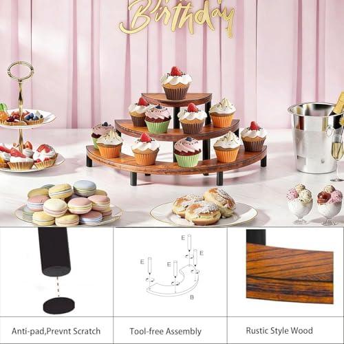 3-Tier Wooden Display Risers, Rustic Cupcake Stand, Perfume Organizer, Dessert Table Display Set for Party &, alternate view