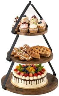 3-Tier Wooden Display Stand, Cupcake Rack Buffet Risers, Party Tiered Serving Tray for Cupcakes, Desserts, Small