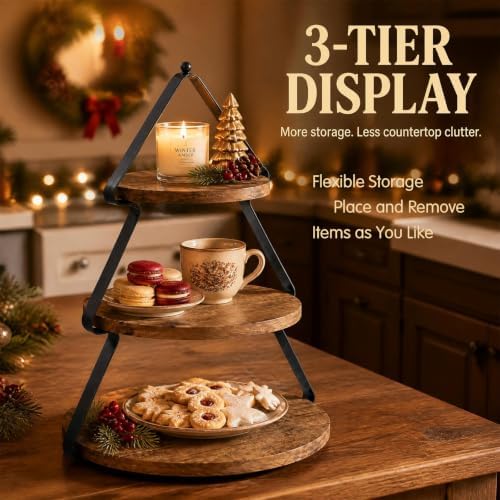 3-Tier Wooden Display Stand, Cupcake Rack Buffet Risers, Party Tiered Serving Tray for Cupcakes, Desserts, Small, alternate