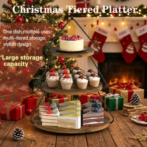 3-Tier Wooden Display Stand, Cupcake Rack Buffet Risers, Party Tiered Serving Tray for Cupcakes, Desserts, Small, alternate
