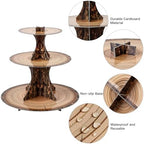 3-Tier Wooden Round Cupcake Stand, Rustic Cardboard Cupcake Tower Stand, Dessert Stand Tower for Baby Shower, alternate view