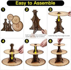 3-Tier Wooden Round Cupcake Stand, Rustic Cardboard Cupcake Tower Stand, Dessert Stand Tower for Baby Shower, alternate view