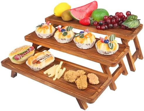 3 Tier Wooden Serving Tray Stand, Foldable Tiered Dessert Display Set for Party, Wedding, Birthday, Christmas