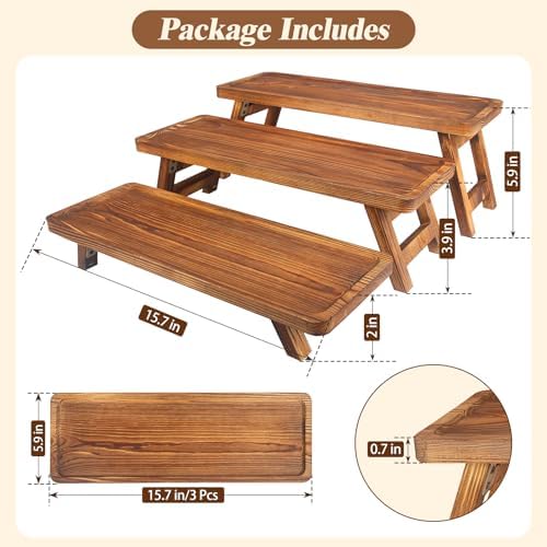 3 Tier Wooden Serving Tray Stand, Foldable Tiered Dessert Display Set for Party, Wedding, Birthday, Christmas, alternate view
