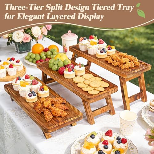 3 Tier Wooden Serving Tray Stand, Foldable Tiered Dessert Display Set for Party, Wedding, Birthday, Christmas, alternate view