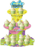 3 Tier Yellow Cake Stand, Yellow Cupcake Stand Dessert Birthday Party Supplies in Yellow With Multicolor