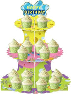 3 Tier Yellow Cake Stand, Yellow Cupcake Stand Dessert Birthday Party Supplies in Yellow With Multicolor