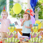 3 Tier Yellow Cake Stand, Yellow Cupcake Stand Dessert Birthday Party Supplies in Yellow With Multicolor, alternate view 2