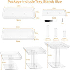 3 Tiered Acrylic Cupcake Stands, Clear Dessert Table Display Set 5 Scalloped Rectangle 12.9”x7.1” Serving Tray, alternate