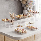 3 Tiered Acrylic Cupcake Stands, Clear Dessert Table Display Set 5 Scalloped Rectangle 12.9”x7.1” Serving Tray, alternate