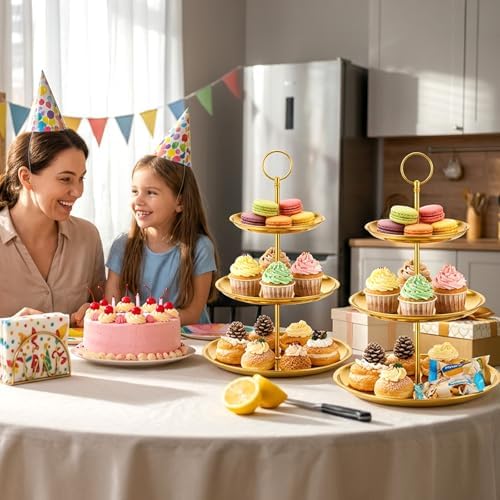 3 Tiered Gold Cupcake Stand, 2 Pack Stainless Steel Dessert Display Tower with Food-Grade Gold Coating, Holds 24, alternate