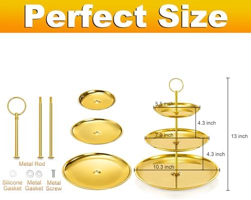 3 Tiered Gold Cupcake Stand, 2 Pack Stainless Steel Dessert Display Tower with Food-Grade Gold Coating, Holds 24, alternate