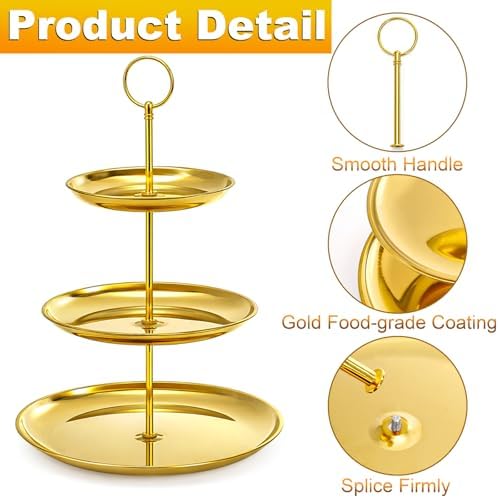 3 Tiered Gold Cupcake Stand, 2 Pack Stainless Steel Dessert Display Tower with Food-Grade Gold Coating, Holds 24, alternate
