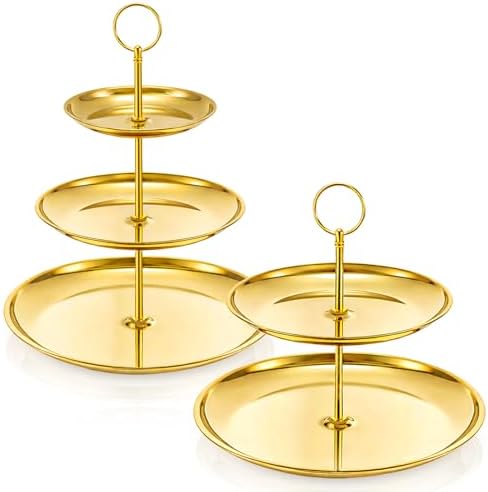 3 Tiered Gold Cupcake Stand, 2 Pack Stainless Steel Dessert Display Tower with Food-Grade Gold Coating, Holds 24, alternate