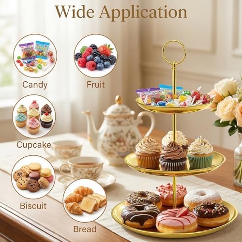 3 Tiered Gold Cupcake Stand, 2 Pack Stainless Steel Dessert Display Tower with Food-Grade Gold Coating, Holds 24, alternate