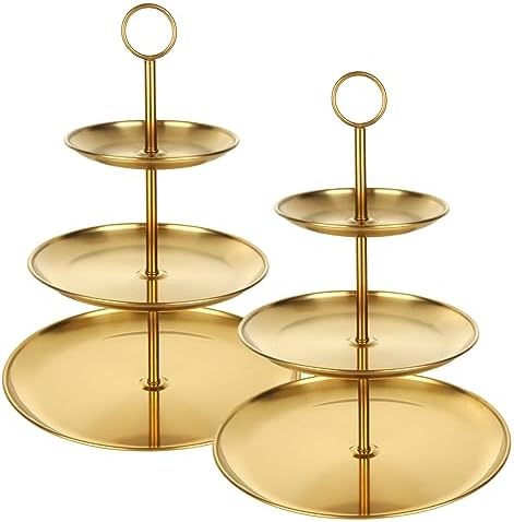 3 Tiered Gold Cupcake Stand 2 Pack Stainless Steel Gold Tiered Dessert Stand Cupcake Display Tower 3 Tier
