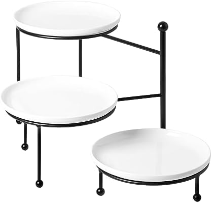 3 Tiered Serving Stand with White Porcelain Plates, Tiered Tray Stand, Dessert Table Display Set, 8" x 8" Tier