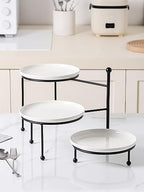 3 Tiered Serving Stand with White Porcelain Plates, Tiered Tray Stand, Dessert Table Display Set, 8" x 8" Tier, alternate