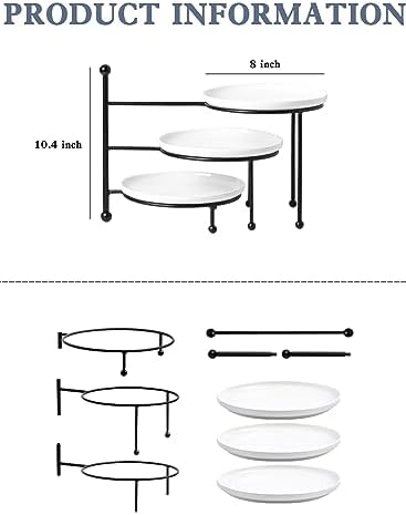 3 Tiered Serving Stand with White Porcelain Plates, Tiered Tray Stand, Dessert Table Display Set, 8" x 8" Tier, alternate