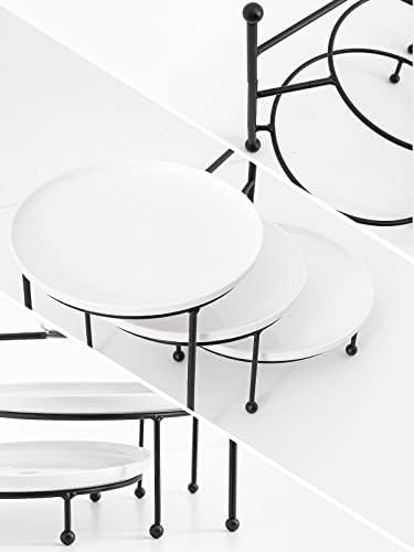3 Tiered Serving Stand with White Porcelain Plates, Tiered Tray Stand, Dessert Table Display Set, 8" x 8" Tier, alternate