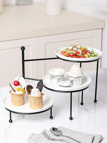 3 Tiered Serving Stand with White Porcelain Plates, Tiered Tray Stand, Dessert Table Display Set, 8" x 8" Tier, alternate