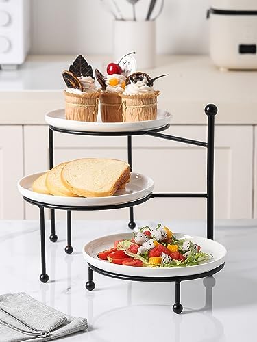 3 Tiered Serving Stand with White Porcelain Plates, Tiered Tray Stand, Dessert Table Display Set, 8" x 8" Tier, alternate