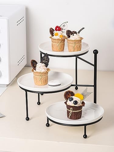 3 Tiered Serving Stand with White Porcelain Plates, Tiered Tray Stand, Dessert Table Display Set, 8" x 8" Tier, alternate