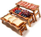 3 Tiered Serving Tray for Party Acacia Wood Foldable Tiered Tray Stand in Acacia Wood 3 Tier