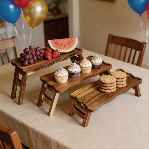 3 Tiered Serving Tray for Party Acacia Wood Foldable Tiered Tray Stand in Acacia Wood 3 Tier, alternate view 2