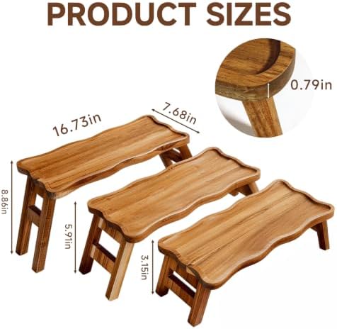 3 Tiered Serving Tray for Party Acacia Wood Foldable Tiered Tray Stand in Acacia Wood 3 Tier, alternate view 3
