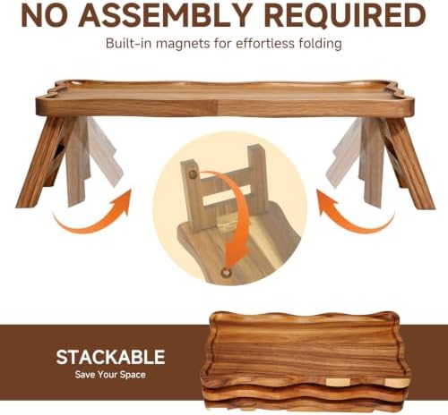 3 Tiered Serving Tray for Party Acacia Wood Foldable Tiered Tray Stand in Acacia Wood 3 Tier, alternate view 4