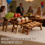 3 Tiered Serving Tray for Party Acacia Wood Foldable Tiered Tray Stand in Acacia Wood 3 Tier, alternate view 6