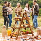 3 Tiered Serving Tray Wood Cupcake Display Stand, Wave Edge Rectangle in Natural Wood, alternate view 6