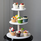 3-Tiered Wooden Cupcake Stand White Beaded Cupcake Tower Home Decoration in White