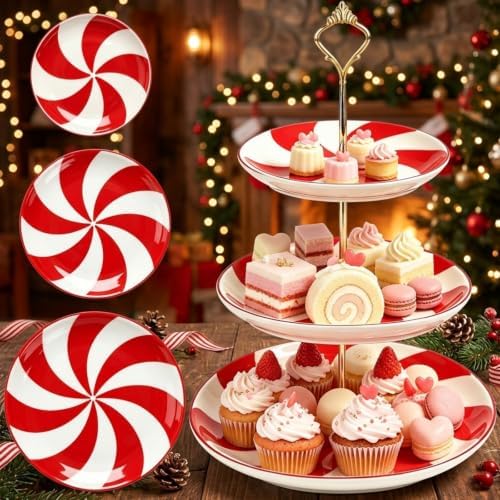 3 Tiers Christmas Peppermint Ceramic Cake Stand Dessert Tray in Peppermint