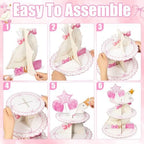3 Tiers Pink Silly Goose Cupcake Stand Birthday Party Decorations in Pink White, alternate view 5