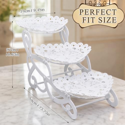 3 Tiers Plastic Dessert Cupcake Stand, Cake Fruit Candy Bread Display Tower in White, alternate view 2