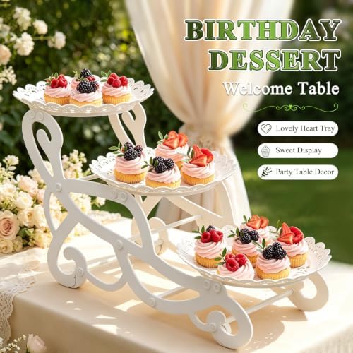3 Tiers Plastic Dessert Cupcake Stand, Cake Fruit Candy Bread Display Tower in White, alternate view 6