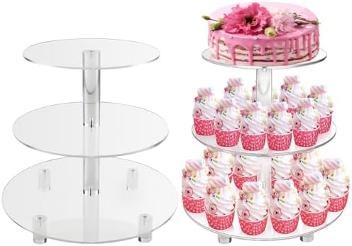 3 Tiers Round Cupcake Stand, Acrylic Cake Tower Stand Holder Macaron Display Rack Cookie Candy Buffet Desserts