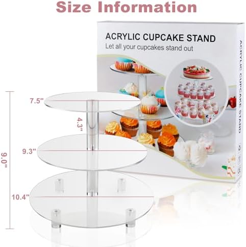 3 Tiers Round Cupcake Stand, Acrylic Cake Tower Stand Holder Macaron Display Rack Cookie Candy Buffet Desserts, alternate