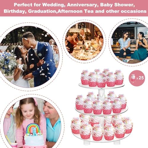 3 Tiers Round Cupcake Stand, Acrylic Cake Tower Stand Holder Macaron Display Rack Cookie Candy Buffet Desserts, alternate