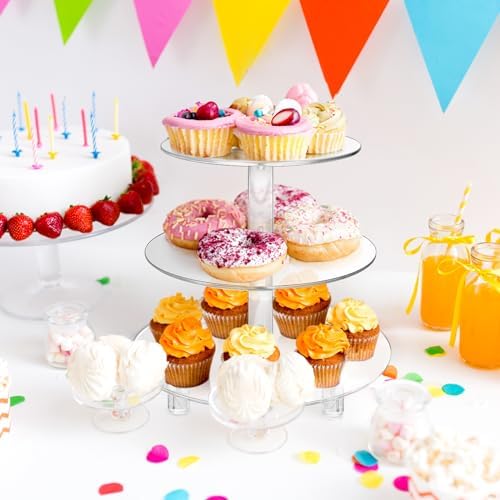 3 Tiers Round Cupcake Stand, Acrylic Cake Tower Stand Holder Macaron Display Rack Cookie Candy Buffet Desserts, alternate
