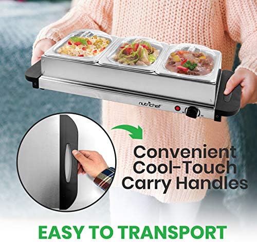 3 Tray Buffet Server & Hot Plate Food Warmer | Tabletop Electric Food Warming Tray | Easy Clean Stainless Steel, alternate