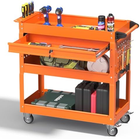 3 Tray Rolling Tool Cart with Drawers, 400 LBS Capacity Mechanic Tool Cart on Wheels, Heavy Duty Utility Cart