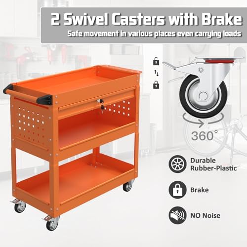 3 Tray Rolling Tool Cart with Drawers, 400 LBS Capacity Mechanic Tool Cart on Wheels, Heavy Duty Utility Cart, alternate view
